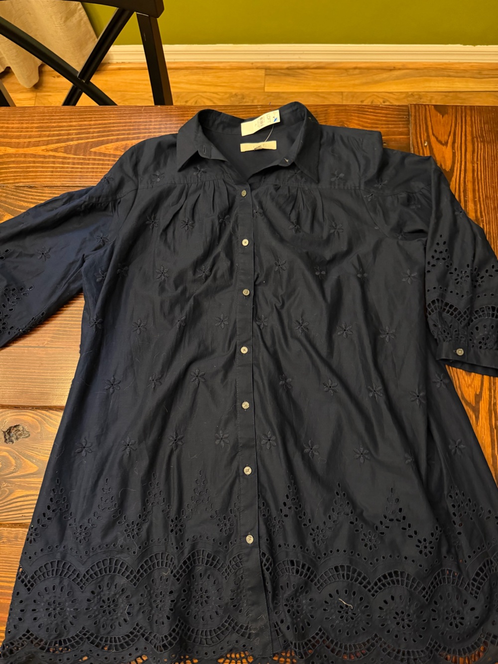 LOFT NavyEmbroidered Eyelet Button-Down Dress